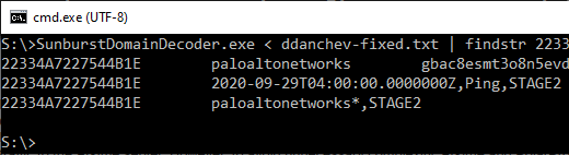 paloaltonetworks SUNBURST STAGE2 detected by SunburstDomainDecoder