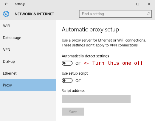 WPAD setting in Windows 10