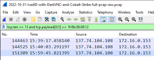 Wireshark display filter to identify IcedID C2 file manager commands