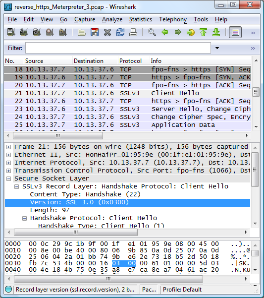 Wireshark with reverse_https traffic