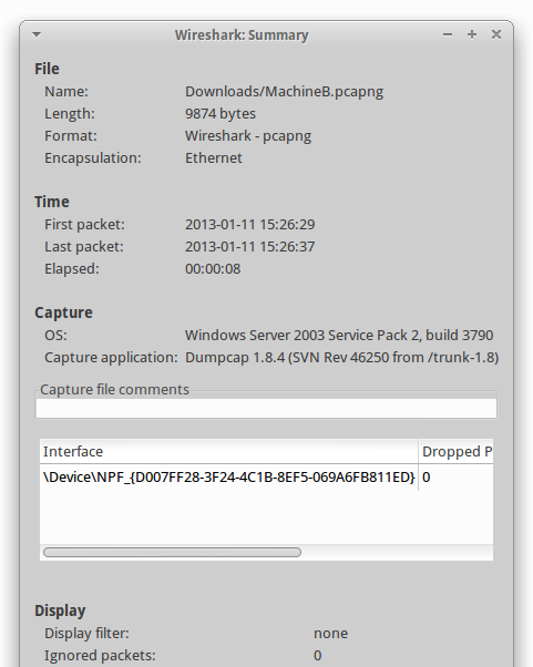 Wireshark Summary of MachineB.pcapng