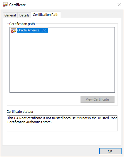 Self-signed Oracle America, Inc. X.509 certificate