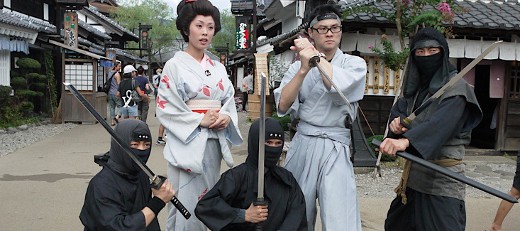 Modern depiction of ninja with ninjato (ninja sword), Edo wonderland, Japan